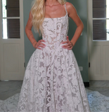 Personally customized bodice corset brocade lace over ball gown skirt wedding dresses 2025 sweeping and cathedral length