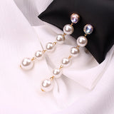 Faux ivory pearls drop tassels long earrings