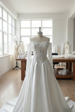 Anna customized off shoulder sheer corset top with lace and slit  ball gown skirt wedding dresses 2025