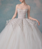 Customization made off shoulder corset bodice wedding dress ball gown skirt front slit mikado bridal gown 2025 with train