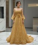 Luxurious glitter blush pink light blue prom birthday graduation dresses with detachable sleeves personalized 2025 Autumn