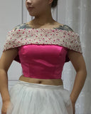 Off shoulder pearls crystals rhinestones beaded hot pink crop top