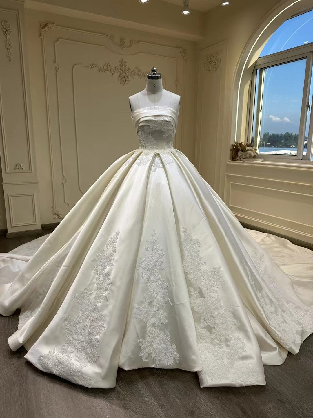matte satin wedding dress Classic Satin A-Line Wedding Dress With Illusion Sleeves