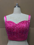 Pearls crystals rhinestones beaded hot pink crop bustier top