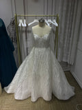 Gorgeous long sleeves lace appliqués heavy beaded luxurious ball gown skirt wedding gown