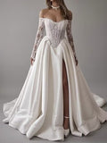 Anna customized off shoulder sheer corset top with lace and slit  ball gown skirt wedding dresses 2025