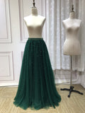Gorgeous pearls beaded top and skirt separated two pieces emerald green tulle prom dress