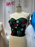 Florals crystals pearls beaded corset top