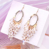 Clear glass beads crystals drop tassels long earrings