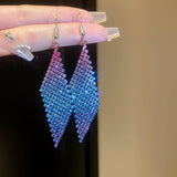 Ice blue gradient crystals metal alloy drop tassels long earrings in sets