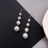 Faux ivory pearls drop tassels long earrings
