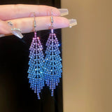 Ice blue gradient crystals metal alloy drop tassels long earrings in sets