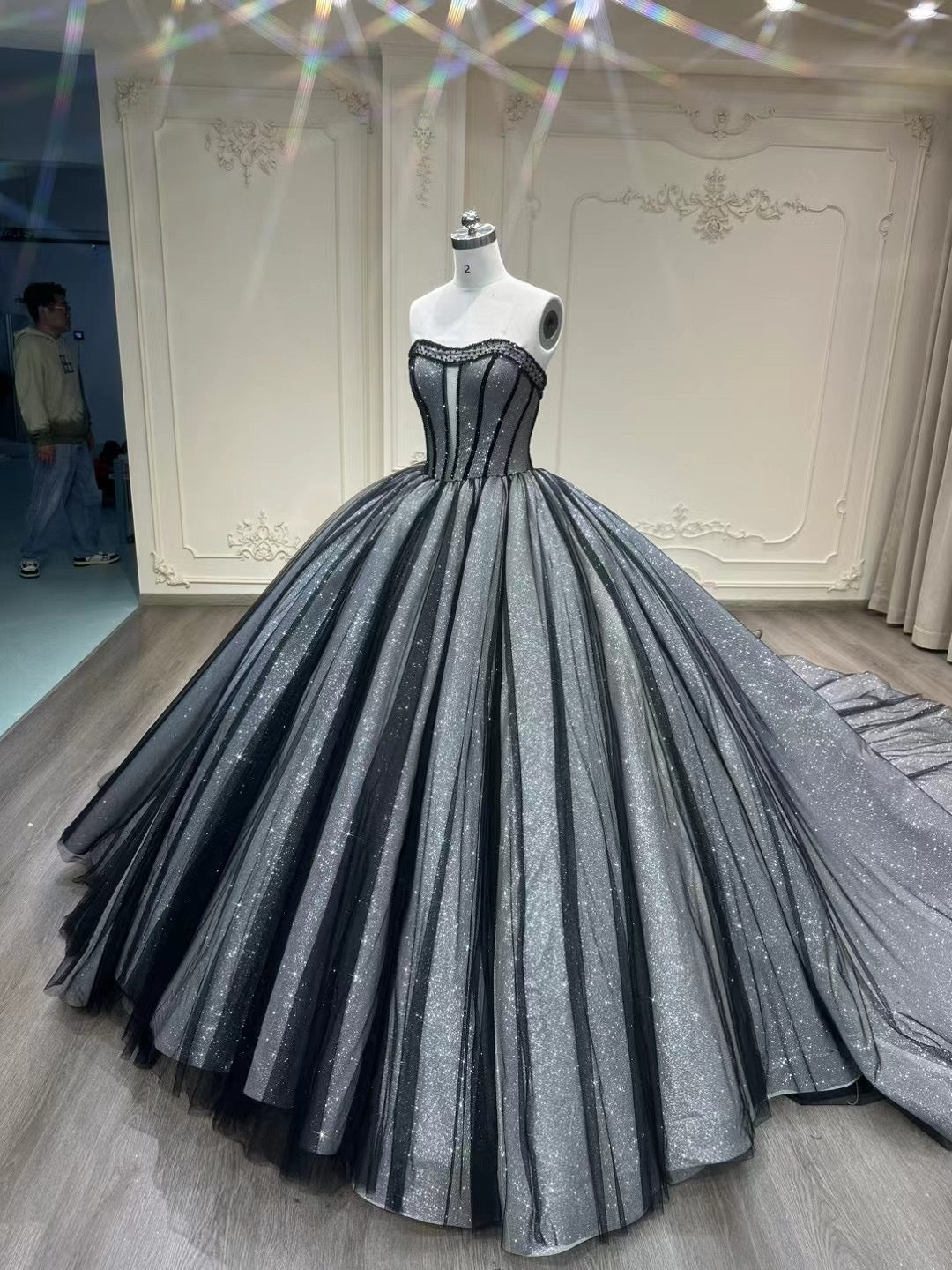 Sparkling black glitter fabric sweetheart ball gown puffy skirt prom d Anna's Couture Dresses Sparkling black glitter fabric sweetheart ball gown puffy skirt prom d Anna's Couture Dresses