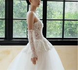 Vintage Lace appliqués bodice peplum jacket with crystals pearls beaded for bride, removable lace sleeves