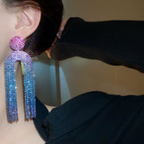 Ice blue gradient crystals metal alloy drop tassels long earrings in sets