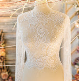 High couture custom-designed appliqués bodice jacket with crystals pearls beaded long bell sleeves for bride