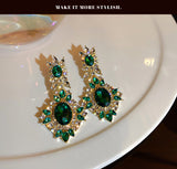 Glass beads crystals earrings in emerald green for prom