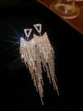 Sliver crystals metal alloy drop tassels long earrings