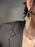 Clear glass beads crystals drop tassels long earrings