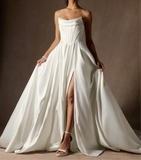 Chic and sexy corset top mikado wedding dresses with slit skirt 2025 sweeping train