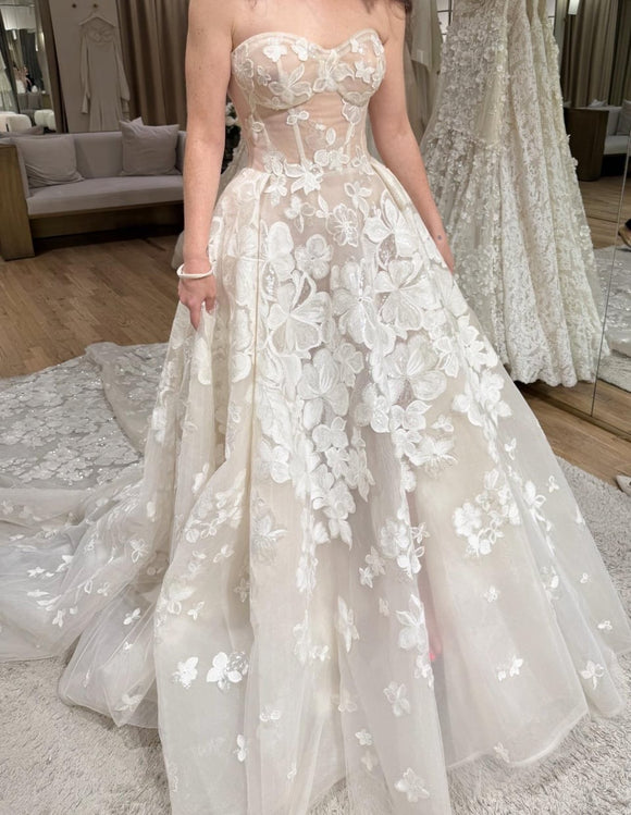 Anna customized shiny sequins kind lace appliques ball gown skirt wedding dresses 2025 sweeping and cathedral length