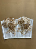 Gold lace appliqués crystals rhinestones beaded corset bustier top