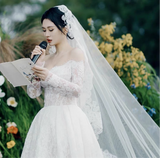 Anna Couture custom made vintage cord lace ball gown skirt wedding dresses 2025 sweeping and cathedral length