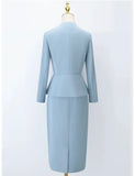 Sky Blue Tailored Suit Sets:blazer,skirt and pants