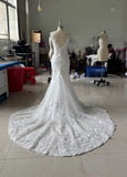 Customized mermaid lace appliques wedding dress under 500