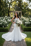 Customized mermaid lace appliques wedding dress under 500