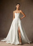 Chic and sexy corset top mikado wedding dresses with slit skirt 2025 sweeping train