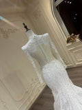 Vintage and sexy long sleeves lace mermaid wedding dress,crystals rhinestones pearls beaded mermaid fit and flare wedding dress 2024