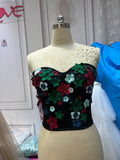 Florals crystals pearls beaded corset top