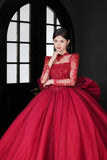 Luxury handmade crystals rhinestones pearls beaded long sleeve dark red wedding ball gown prom quinceanera dresses 2024