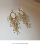 Clear glass beads crystals drop tassels long earrings