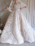Chic style corset bodice slit lace ball gown wedding dress,off white bridal gown 2026 sweeping train