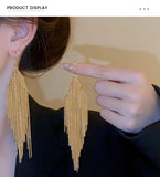 Metal alloy drop tassels long earrings in gold silver color