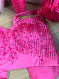 Pearls crystals rhinestones beaded hot pink crop bustier top