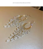 Clear glass beads crystals drop tassels long earrings