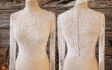 High couture custom-designed appliqués bodice jacket with crystals pearls beaded long bell sleeves for bride