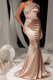Simple rose gold satin mermaid prom dress 2026