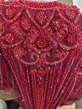 Luxury handmade crystals rhinestones pearls beaded long sleeve dark red wedding ball gown prom quinceanera dresses 2024