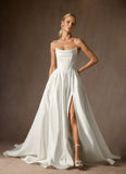 Chic and sexy corset top mikado wedding dresses with slit skirt 2025 sweeping train