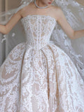 Chic style corset bodice slit lace ball gown wedding dress,off white bridal gown 2026 sweeping train