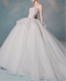 Customization made off shoulder corset bodice wedding dress ball gown skirt front slit mikado bridal gown 2025 with train