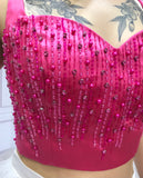 Pearls crystals rhinestones beaded hot pink crop bustier top