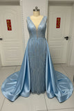 Classic custom made sky blue prom dress heavy beaded 2026 Spring