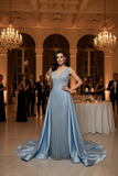 Classic custom made sky blue prom dress heavy beaded 2026 Spring