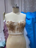 Gold lace appliqués crystals rhinestones beaded corset bustier top