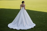 Chic custom made corset bodice ivory satin wedding dress mikado bridal gown 2025 sweeping train